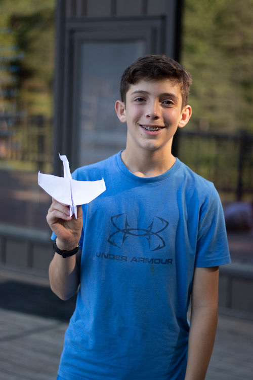 Jamie’s paper airplane is ready for take-off!
