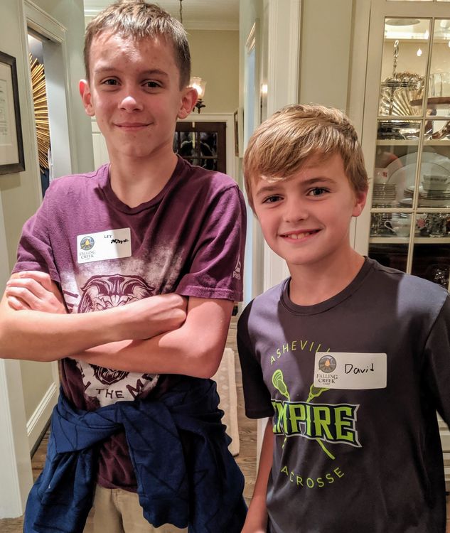 Camp friends Lex and David enjoyed seeing each other tonight