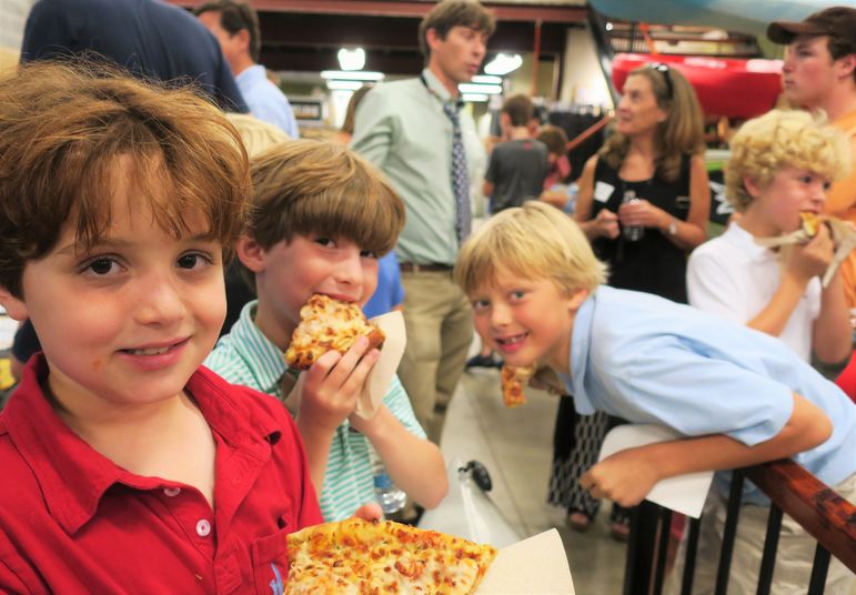 Enjoying some pizza with friends.