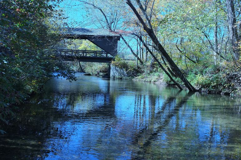 View of the Covered Bridge over the Green River as you enter Falling Creek Camp