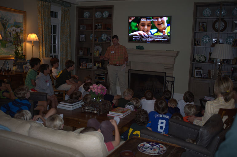 Yates answering questions in Charlotte, NC from campers and new families interested in learning more about Falling Creek Camp