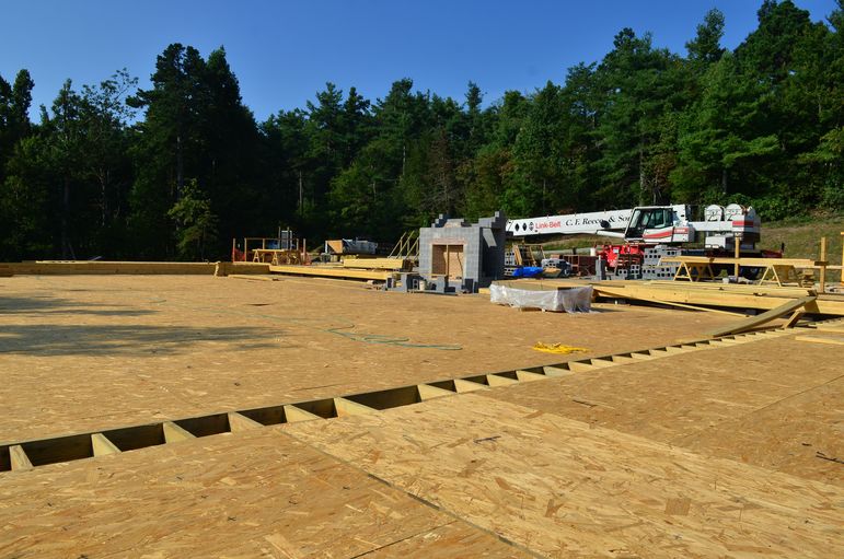 Laying out the joists for the future wooden gym floor