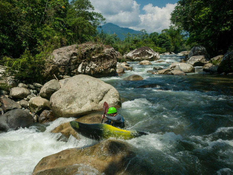 Ben running a rapid while on the HUCK Ecuador paddling expedition scouting trip.