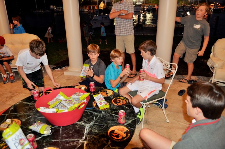 A little pizza with camp buds before we watch the new movie.