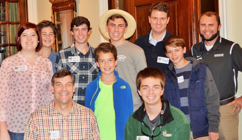 (l to r) Melissa Greer (recent graduate from UGA who is now a high school teacher - 2 years on FCC staff), Burns Bissell (9-year FCC camper), Yates, Andrew Maddox (3-years on FCC staff and served as Cherokee Tribal Leader this past summer. Recently graduated from Clemson University and will be going to grad school in physical therapy), Owen Bissell (3-year FCC camper), Tom Yoxsimer (5-year FCC camper), Andrew Josupait (on staff this past summer and is a Sophomore at UNCC), Paul Leonard (Alumni FCC camper who is excited his son will be going to FCC this summer), Matthew Leonard, and Mike Nuckles (7-year FCC counselor who has served as a Tribal Leader and is most active as one of our top tennis instructors. Mike is a coach and teacher at CCDS)