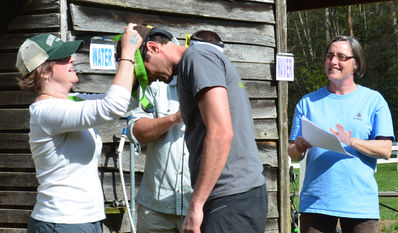 Marisa Pharr (left) and Diane Jacober award one of the top racers