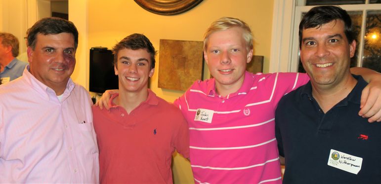 (l to r) Justin Schmidt, Calder Schmidt, Jordan Bennett, & Wardlaw Witherspoon. Justin was on the waterfront staff in 1989 with Marisa and Goody, and their son Calder has been an FCC camper for 8 summers. Jordan will be returning for his 7th summer. Wardlaw was a camper when Yates and Goody were campers and counselors and I know he was thrilled to be here tonight to introduce FCC to his son.