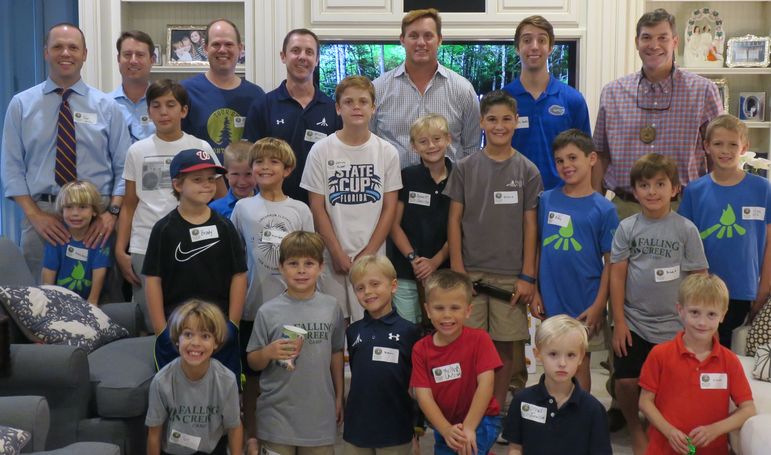 The veteran campers were a super help to Yates tonight answering so many good questions from these younger boys who are learning why we love Falling Creek. Pat Mulloy (back left), who went to FCC when he was their age, was joined by dads who have attended Father/Son Weekend. As promised, Chris Garbo (second from back right) drove down from the University of Florida to help Yates explain why he loved being a camper, CIT, and counselor.