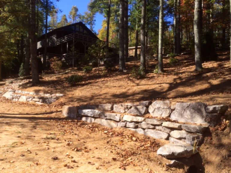 View toward Miller Lodge with the new path leading off to the right between the new rock walls