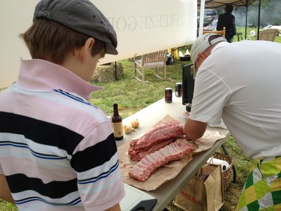 Jack and Goody working hard to get the barbeque prepared for cooking