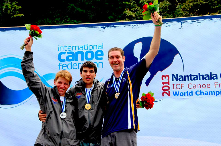 Jez accepting the bronze medal in the World OC1 Championships